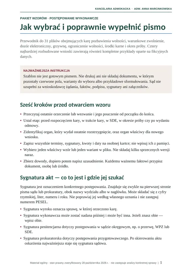 Pierwsza strona przewodnika do wzorów pism